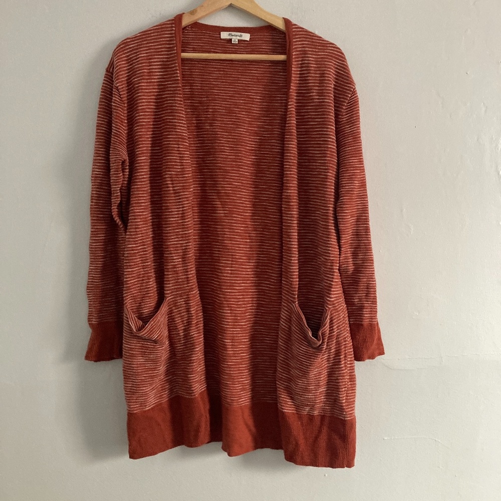 Madewell Summer Ryder Stripe Cardigan Orange White